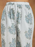 Janasya Women's White Pure Cotton Floral Printed A-line Shirt Style Kurta With Pant Set